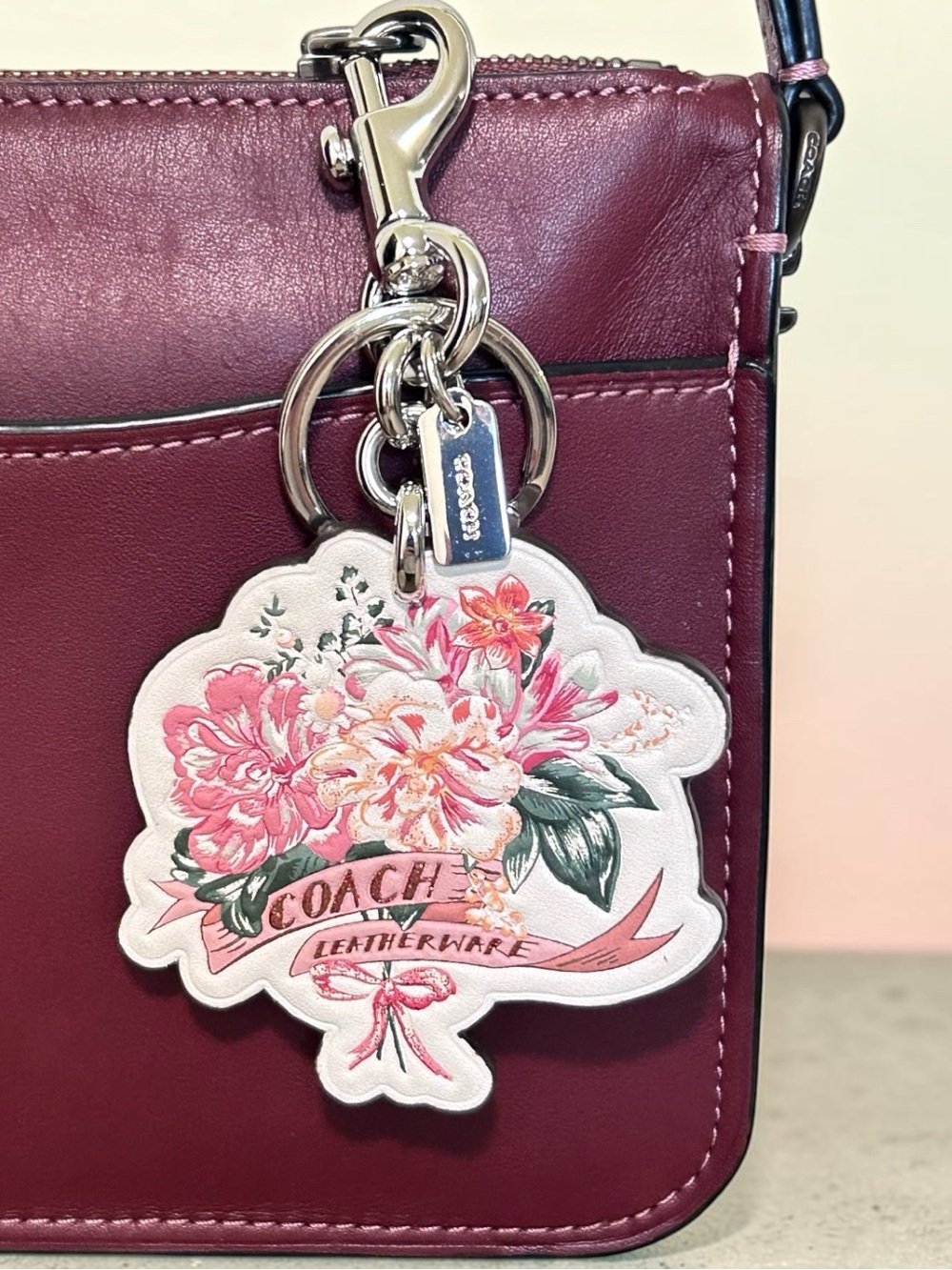 COACH Limited Edition Boxed Leather Floral Bouquet Bag Charm/Key Ring